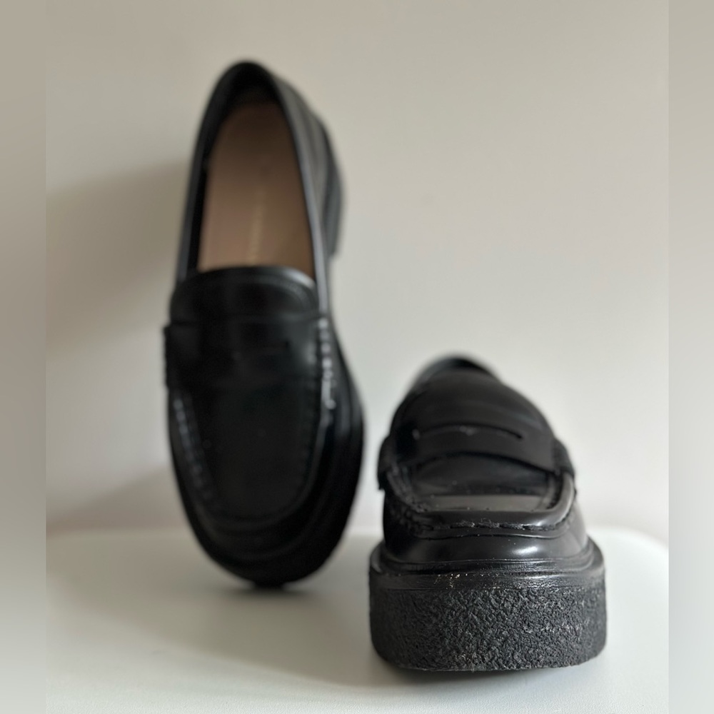 Loeffler Randall Rikki Platform Loafers Black Leather Size 6